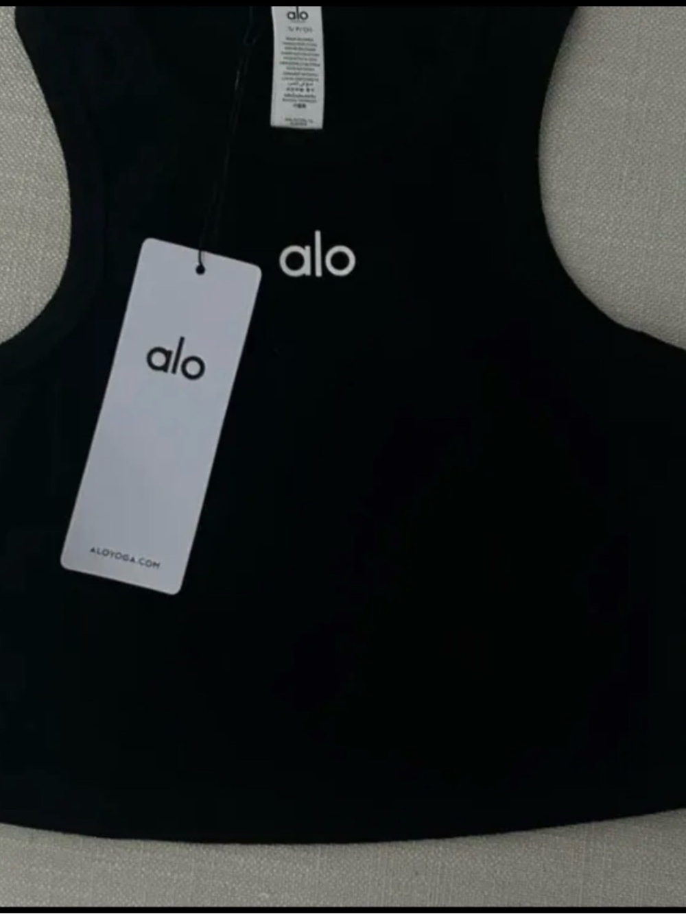 ALO Yoga Black Ribbed Cropped Tank with White Logo size S - Picture 2 of 4